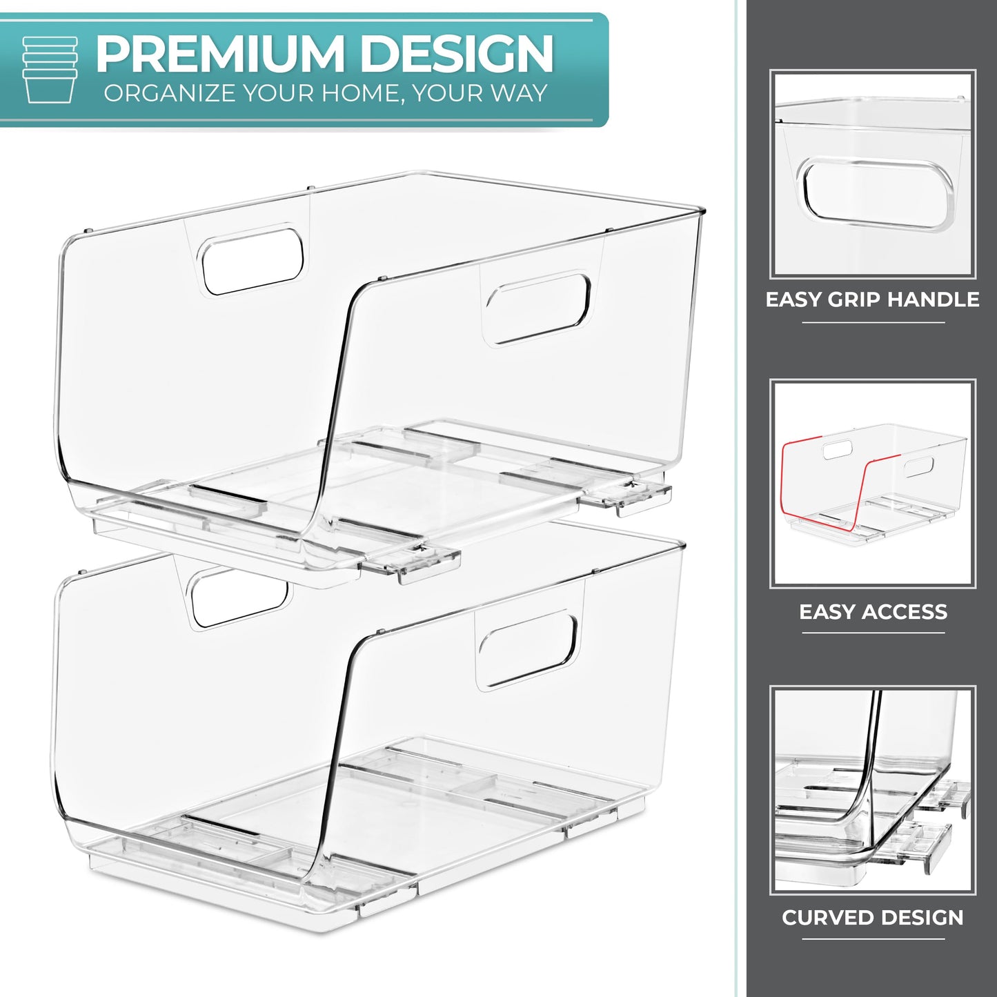 Sorbus Stackable Storage Bins Open Front - Pantry Bins for Storage and Organization for Kitchen - Clear Pantry Organizer Bins (Medium 4 Pack)