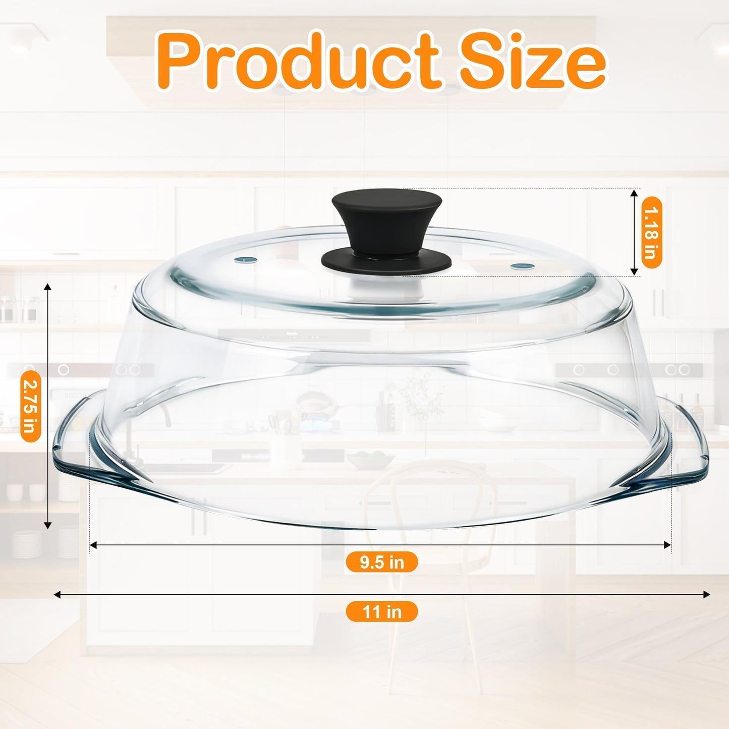 Glass Microwave Splatter Cover for Food with Microwave Place Mat - Sturdy Plate Guard Lid with Vent Holes and Easy-Grip Silicone Handle - BPA Free, Dishwasher Safe (Black)