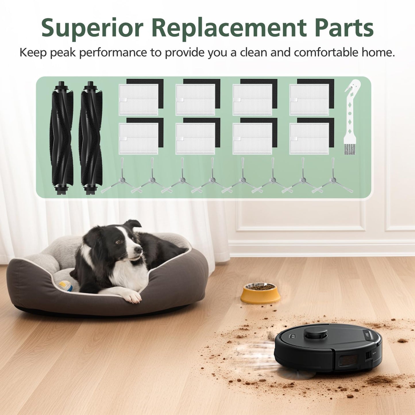 19 Pack Replacement Accessories kit Compatible with eufy L60/ L60 SES/ L50/ L50 SES Robot Vacuum Replacement Parts, 2 Pack Roller Brush + 8 Pack Filter & Sponge + 8 Pack Side Brush + 1 Cleaning Kit