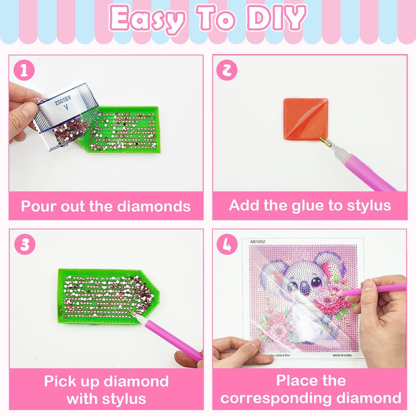 NANZHOO Diamond Art Kits for Kids, 6 Pack 5D Cartoon Diamond Painting Kits for Adults Beginner, Cute Animals DIY Big Gem Art Arts and Crafts for Kid Mosaic Kits for Gift Home Wall Decoration 6X6 inch