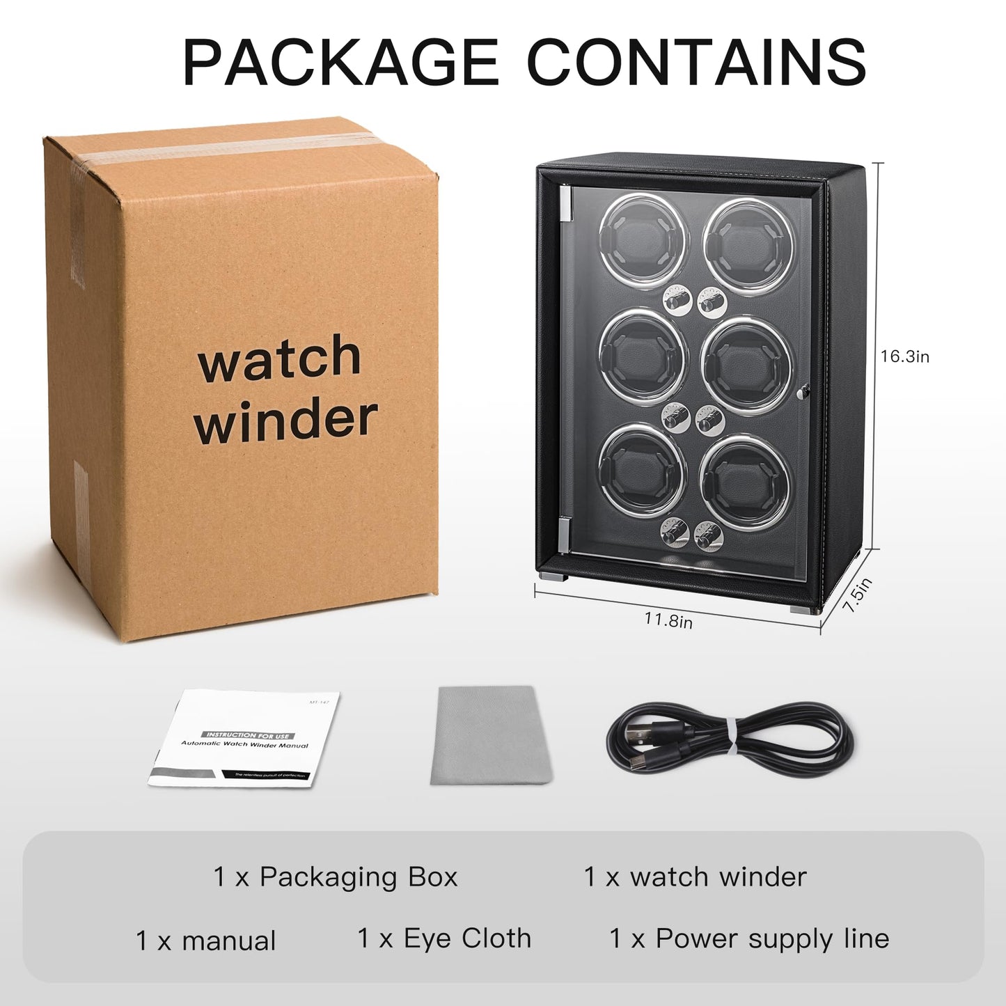 KOHUDIS Watch Winder for 2/4/6/9 Automatic Watches, high-end Leather Making, Super Quiet Mabuchi Motor, Two Power Modes, Built-in led Lights (Gray, 6 Slots)