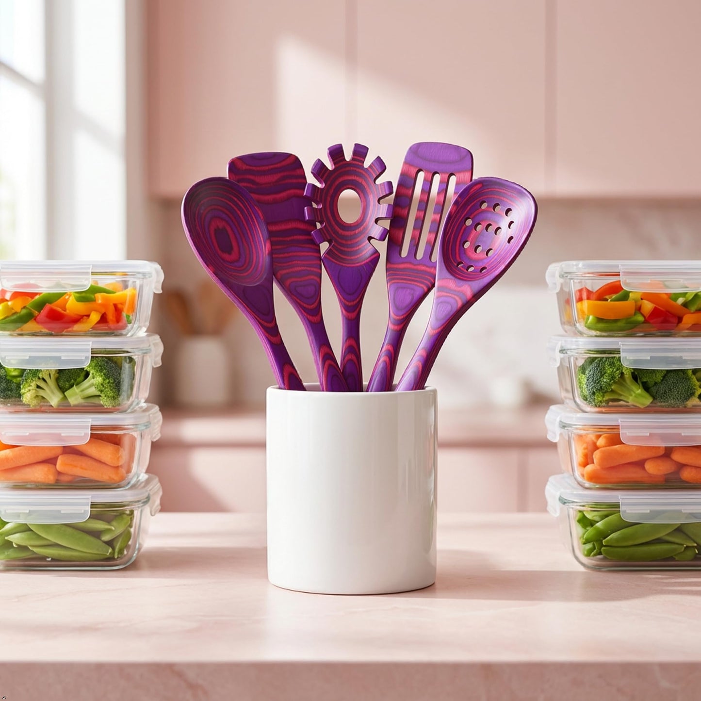 Cokka Praca 7 PCS Pakkawood Kitchen Utensils | Kitchen Cooking Utensil Set | Pakkawood Utensils | Non-Stick Wooden Spoons | Wooden Spoons for Cooking | Byzantium