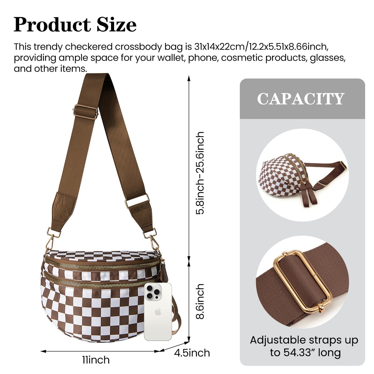 Nylon Crossbody Bags Bum Bag for Women Large Sling Bag Purse with Adjustable Strap(Black)