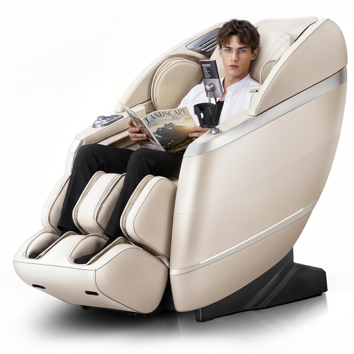 HealthRelife 4D Massage Chair Full Body, 166° Flexible Track, 18 Modes, 11 Techniques, 36 Airbag Massage, with Yoga Stretch, Foot Massage, Zero Gravity Massage Recliner(Beige)