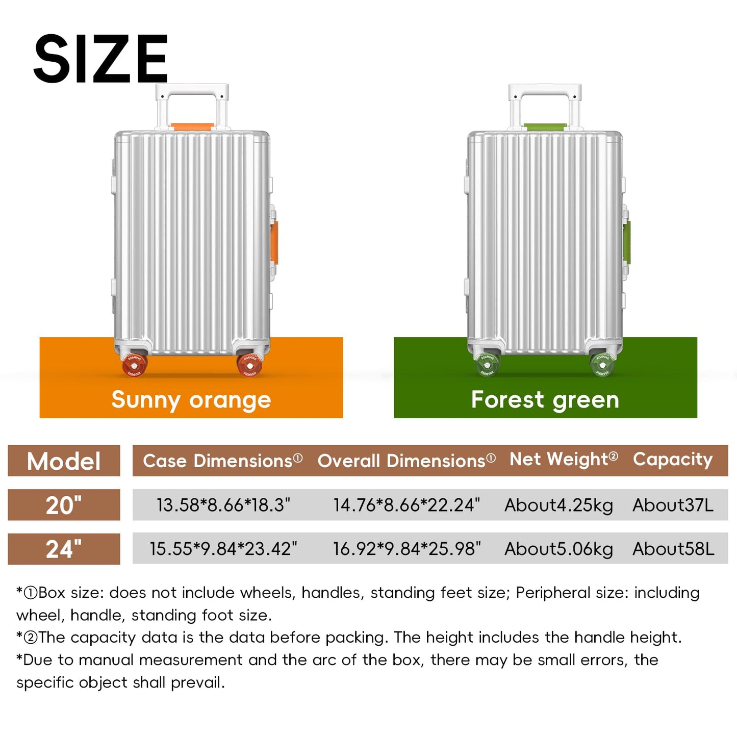ROAMING 20 Inch Carry-On Luggage Durable All Aluminum Hardshell Suitcase - Zipperless Luggages Airline Approved with 360° Spinner Wheels, TSA Lock USB Port, Smart Organizational Pockets