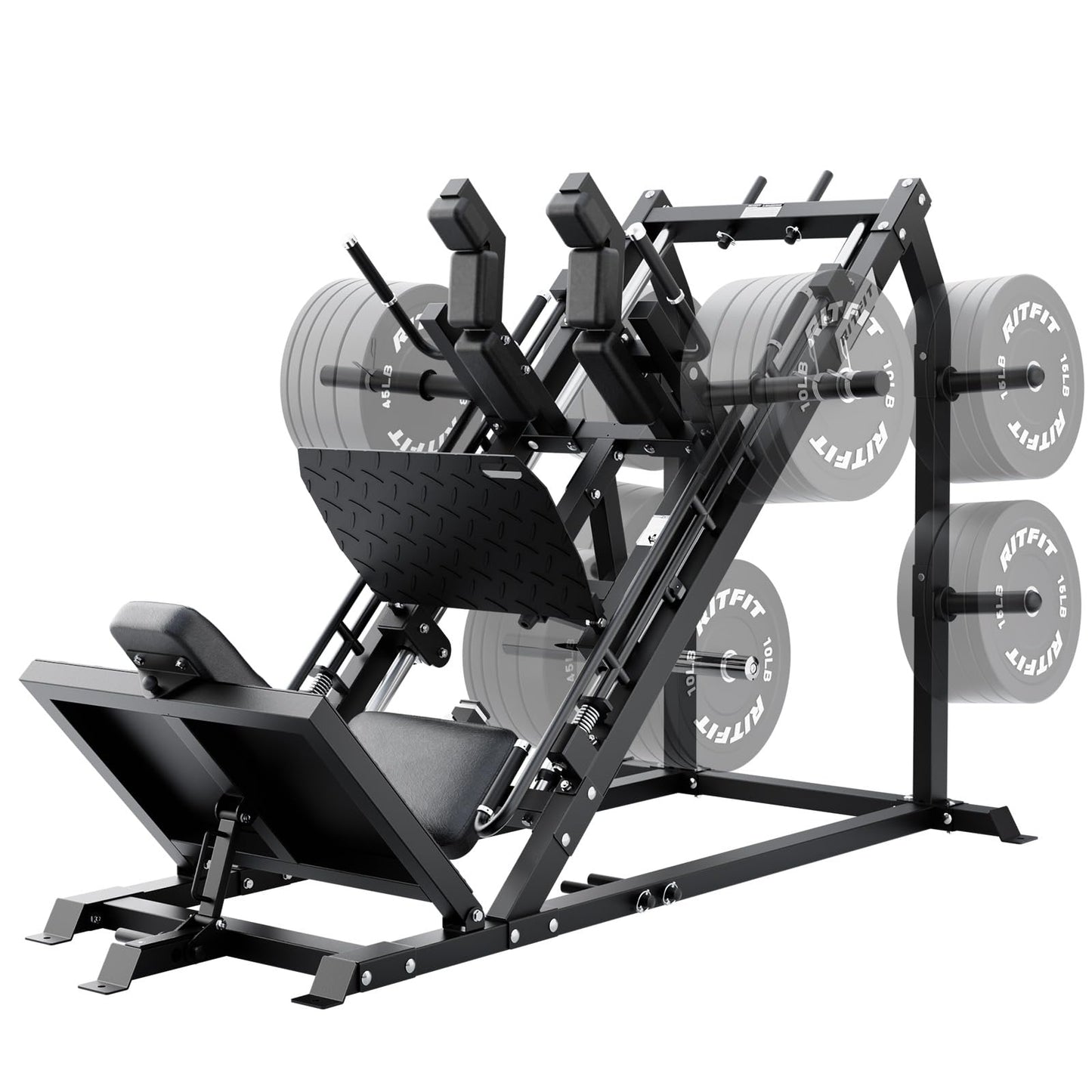 RitFit Gazelle Pro 3 in 1 Leg Press and Hack Squat Machine - High-Tensile Steel Leg Press Machine, 2000lbs Capacity, Adjustable Angles with Weight Storage (Black (with Pull up Band))