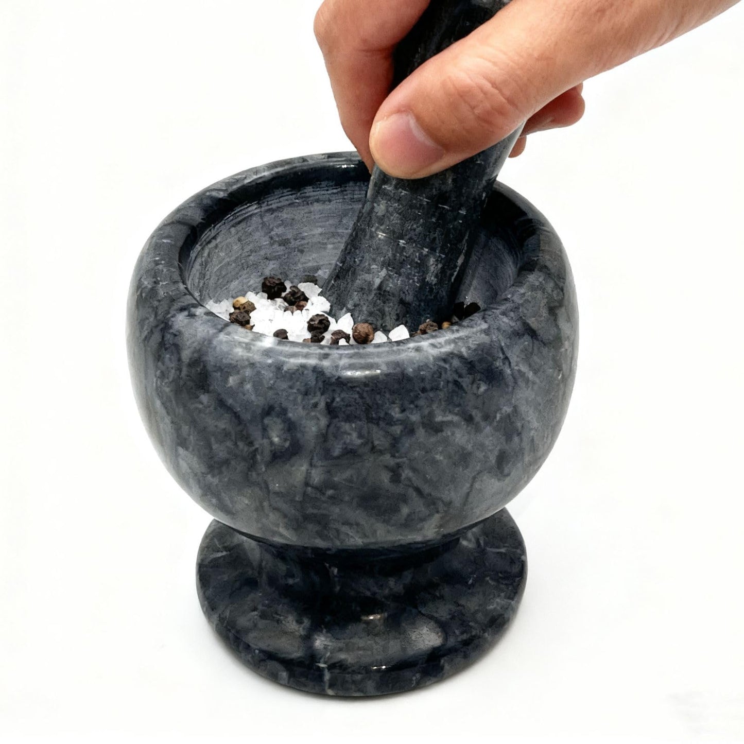 MASALACO Marble Heavy Duty Mortar and Pest Set, Grinding Seed Fragrance, Kitchen Masher, Fragrance Grinder, Black