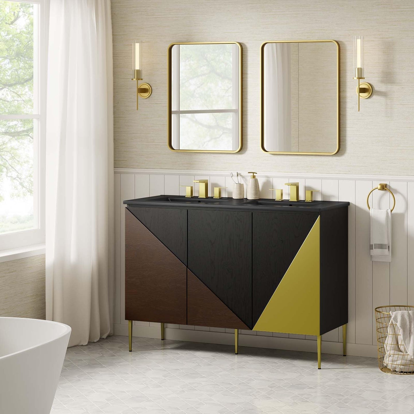 Modway EEI-6667-BLK-BLK Alchemist 48" Double Sink Bathroom Vanity, Black Black