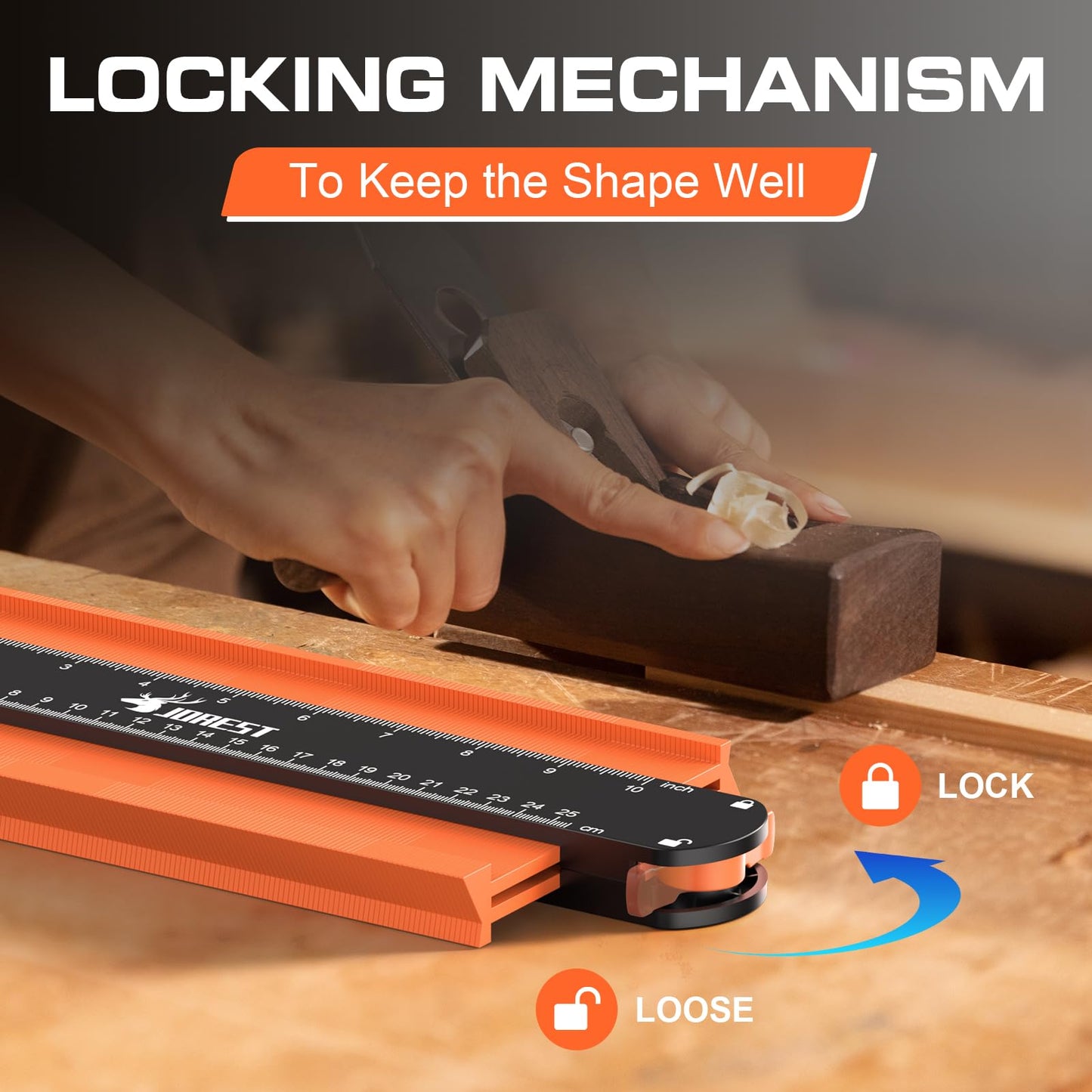 JOREST Contour Gauge with Lock (10 Inch), Gift Ideas for Men Dad Carpenter Handyman, Profile Tool with Measuring Scale for Tile Flooring, Carpet laying, Woodworking, Measuring Angle/Shape/Outline/Edge