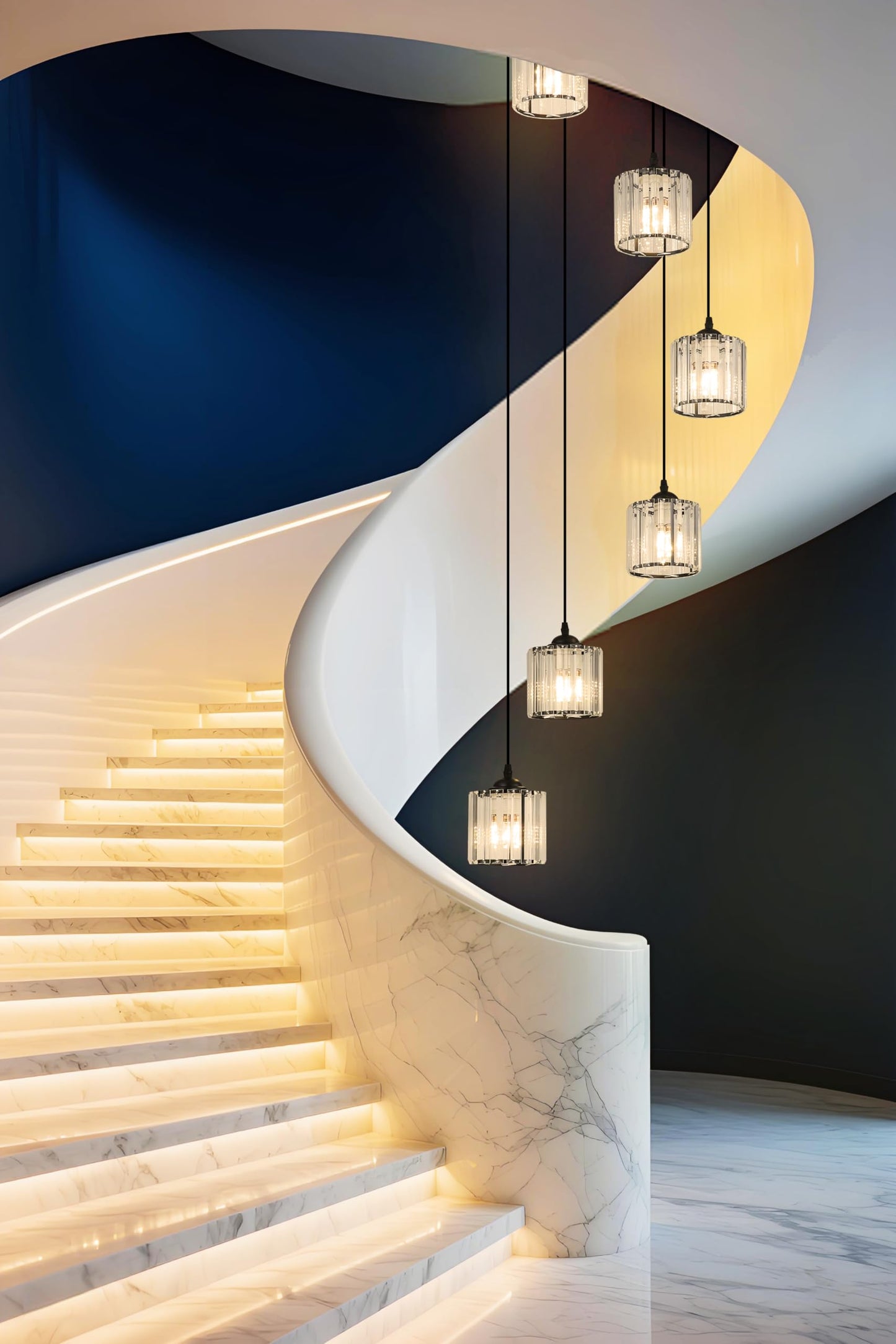 Meimond Long Chandeliers for High Ceilings,Modern Crystal Pendant Light,Raindrop Drop Lamp,Hanging Flush Mount Lighting Fixtures for Spiral Staircase,Foyer,Entryway,Living Room,Black (21 Lights)