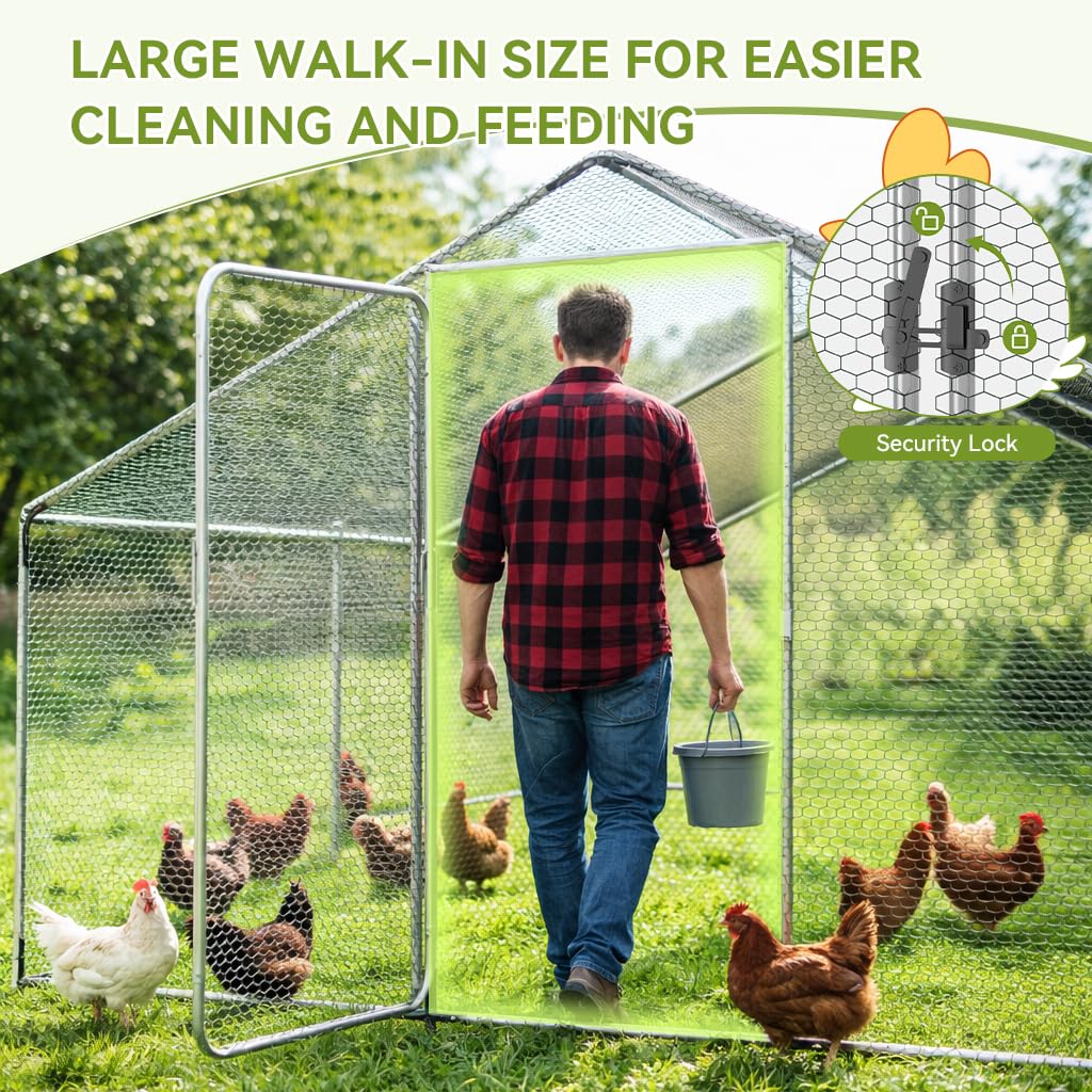 COMHOMA 13×10×6.6FT Large Metal Chicken Coop with Roosting Perch,Walk-in Chicken Run with Waterproof Roof & Lockable Door,Outdoor Poultry Cage for Hens,Ducks,Rabbits