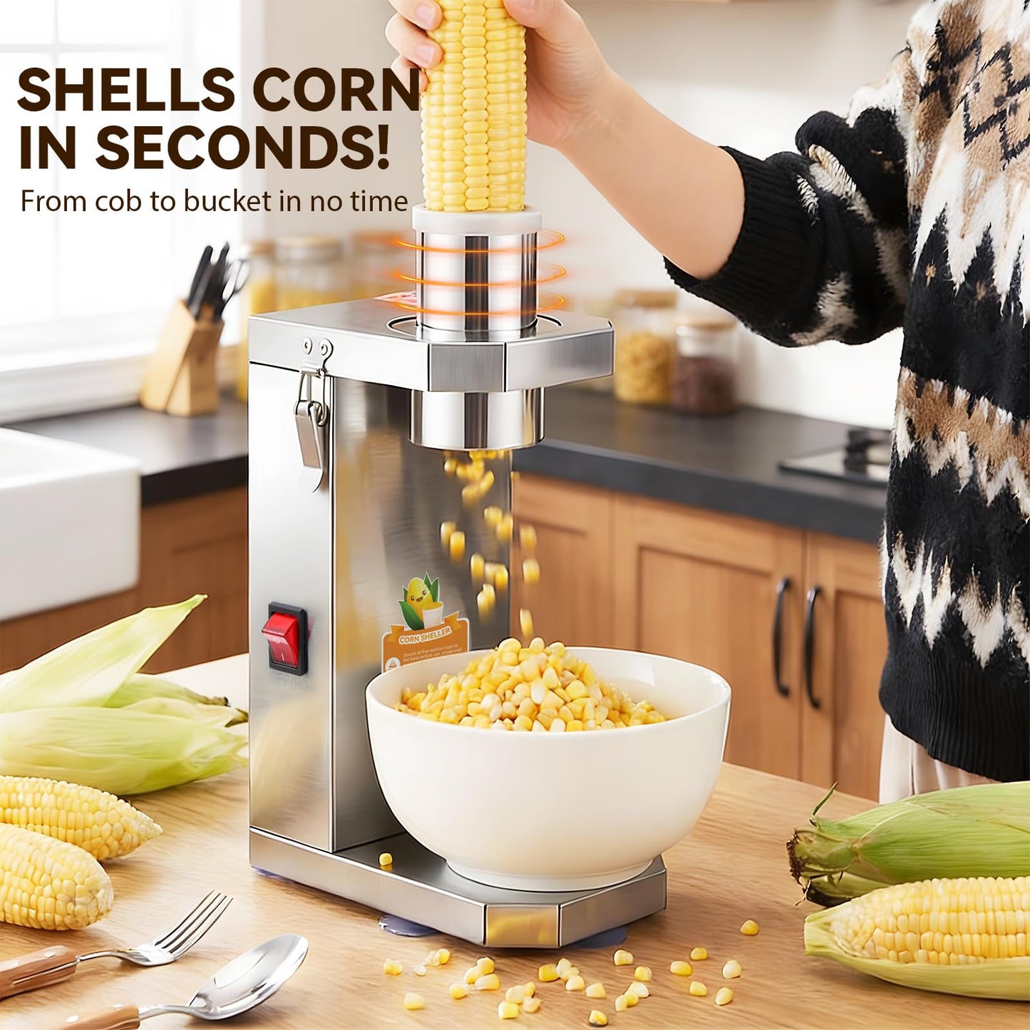 Newhai Electric Corn Sheller Commercial Corn Thresher Machine Stainless Steel Corn Peeler Corn Cob Stripper Tool for Home & Commercial Farm Use