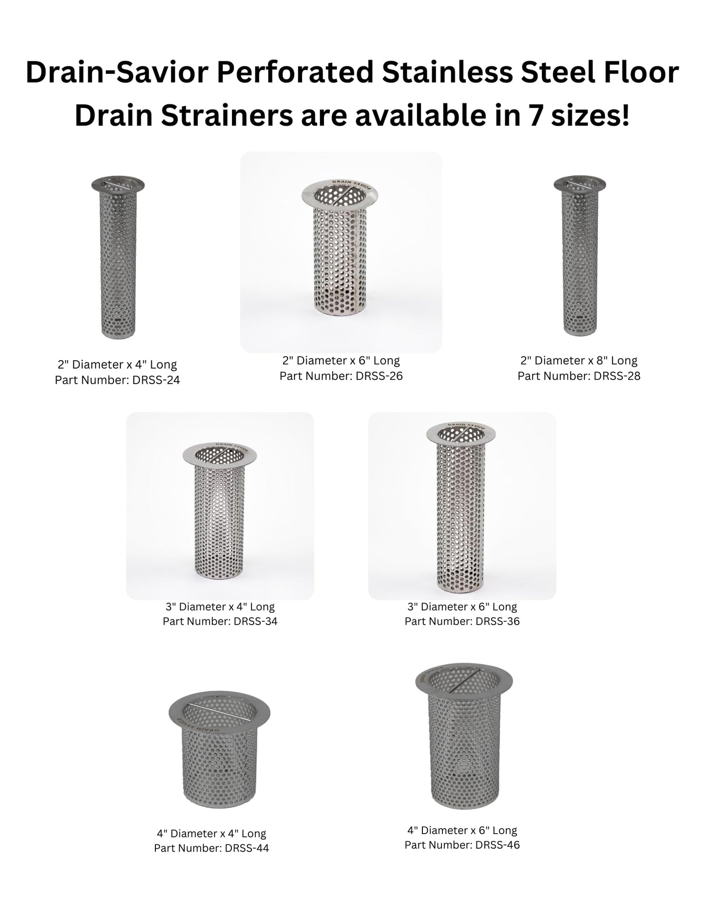 Drain Savior - 4" Commercial Floor Drain Strainer, 6" Tall, Cylindrical Mesh 316 Stainless Steel, Ideal for Restaurants, Commercial Kitchens, Manufacturing Plants