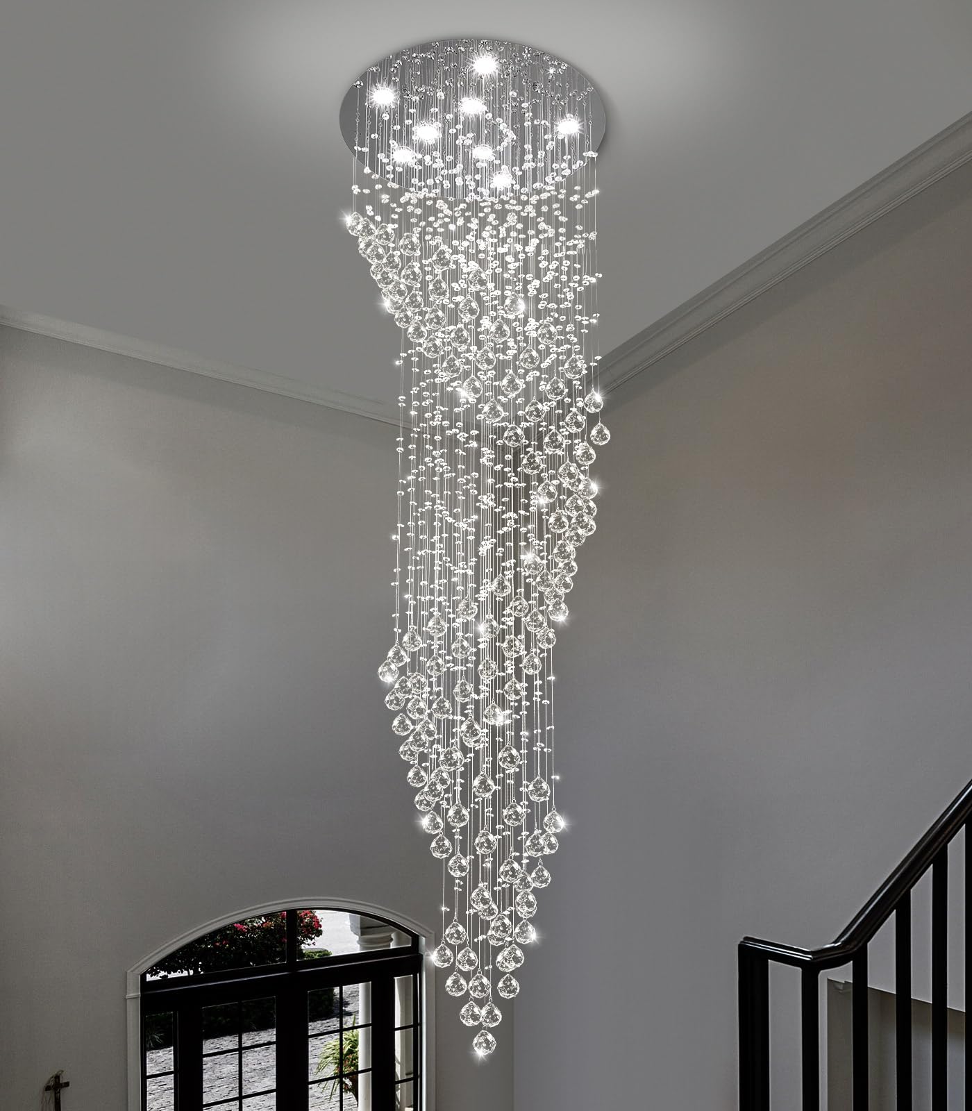 cenozo D24'' x H78'' Crystal Chandelier for Staircaes Glam Chandelier Large Raindrop Chandeliers LED Dimmable High Ceiling Light Fixtures for Hallway Foyer Entryway