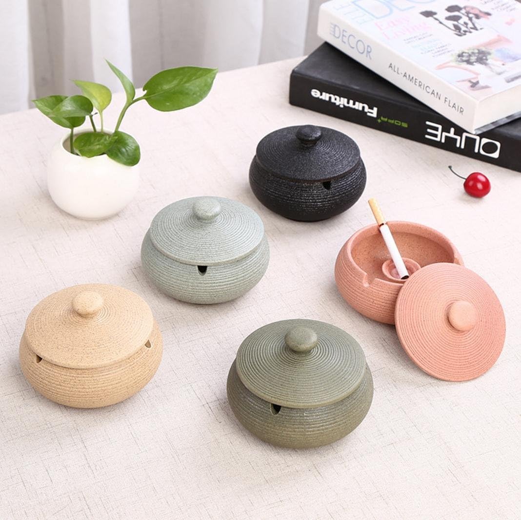 Ceramic Ashtray with Lid, Windproof Indoor Cigarette Ash Tray for Home & Office, Decorative Pink Ashtray