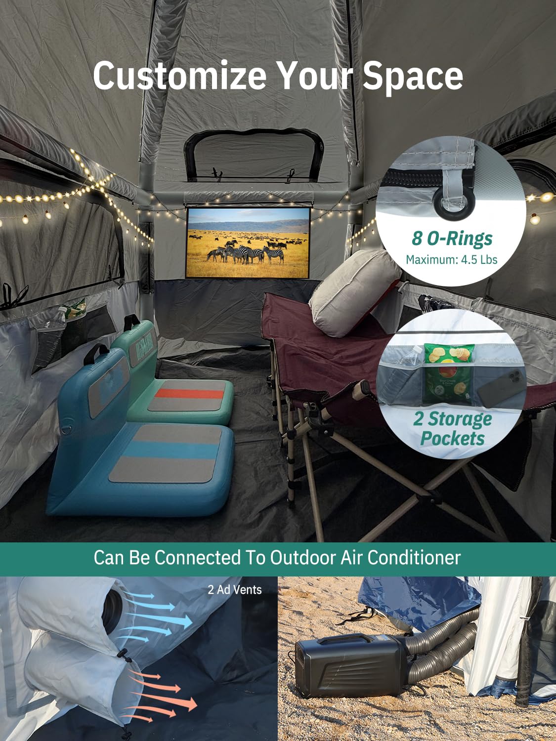 Niphean Truck Bed Tent 5.5ft with Awning Shade, 2 Mins Fast Setup Inflatable Pickup Truck Tent, for 2+1 People, PU 3000mm Waterproof, UPF 50+ Sunproof & High-Strength Windproof, Camp Anywhere You Park