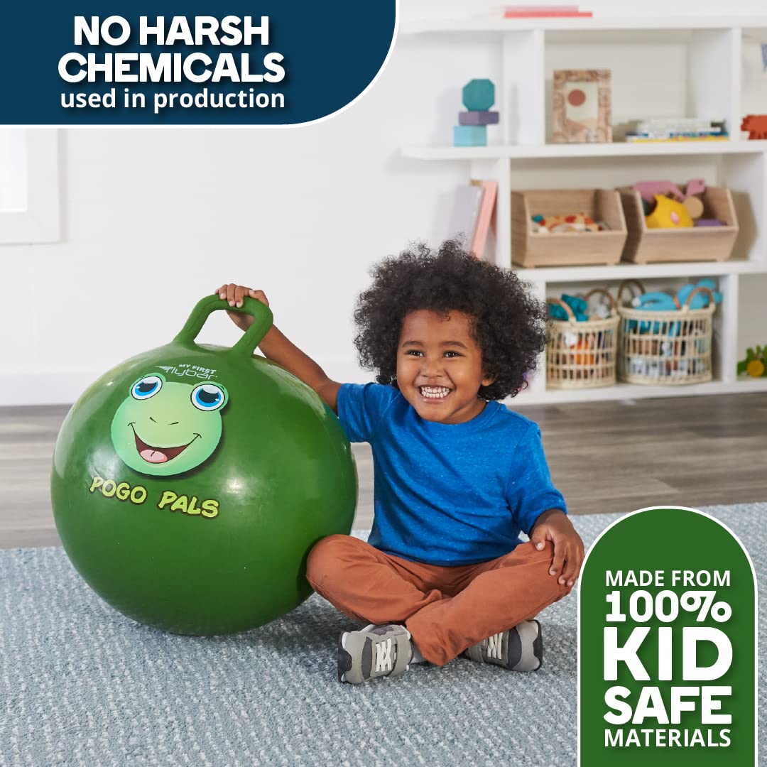 Flybar Hopper Ball for Kids, Inflatable Bouncy Ride-On Ball w/ Handle for Indoor & Outdoor Active Play, Includes Pump, Jump Ball Toy for Boys & Girls, Supports Up to 185 lbs, Ages 6+, 22-Inch, Medium