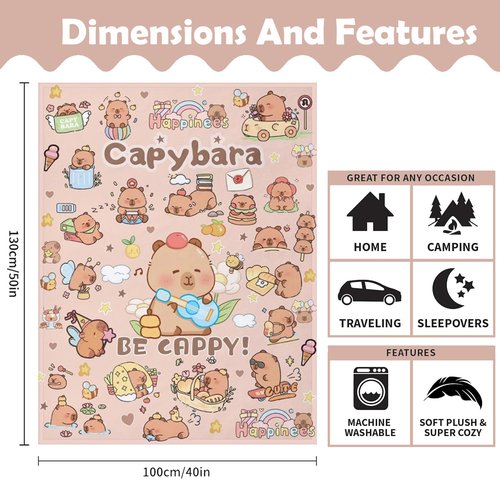 Capybara Gifts Capybara Blanket Soft Flannel Throw Blanket for Kids Teens Men Women - for Couch, Bed, Sofa, All Season Use