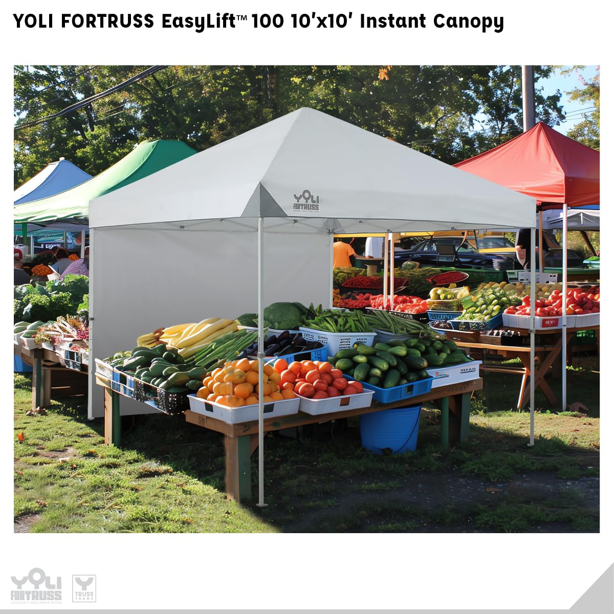 YOLI FORTRUSS EasyLift 10’x10’ Pop Up Instant Canopy with Reinforced Y-Truss Frame, 99% UV Protection, Water Resistant & Fire-Retardant Top, 4 Height Settings with Sidewall and Wheeled Carry Bag