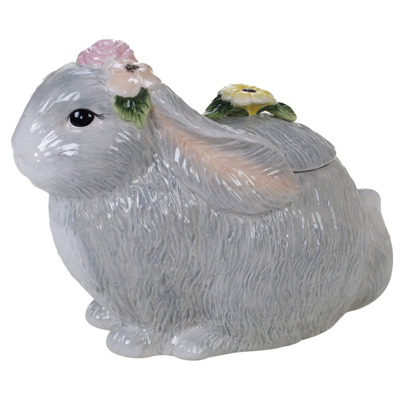 Sweet Bunny 3D BUNNY COOKIE JAR, 8 Inch Hand-Painted Ceramic Canister, Easter Bunny Kitchen Decor, Spring Countertop Storage for Cookies, Treats, and Sweets