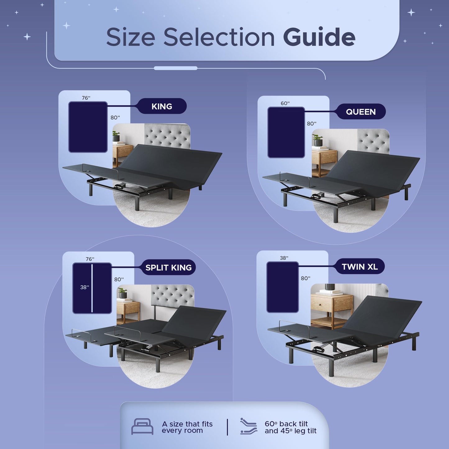 Celestial Sleep Aurora Adjustable Bed Base (Frame Only), Easy Assembly, Head and Foot Lift, Zero Gravity, Memory Positions - Twin XL