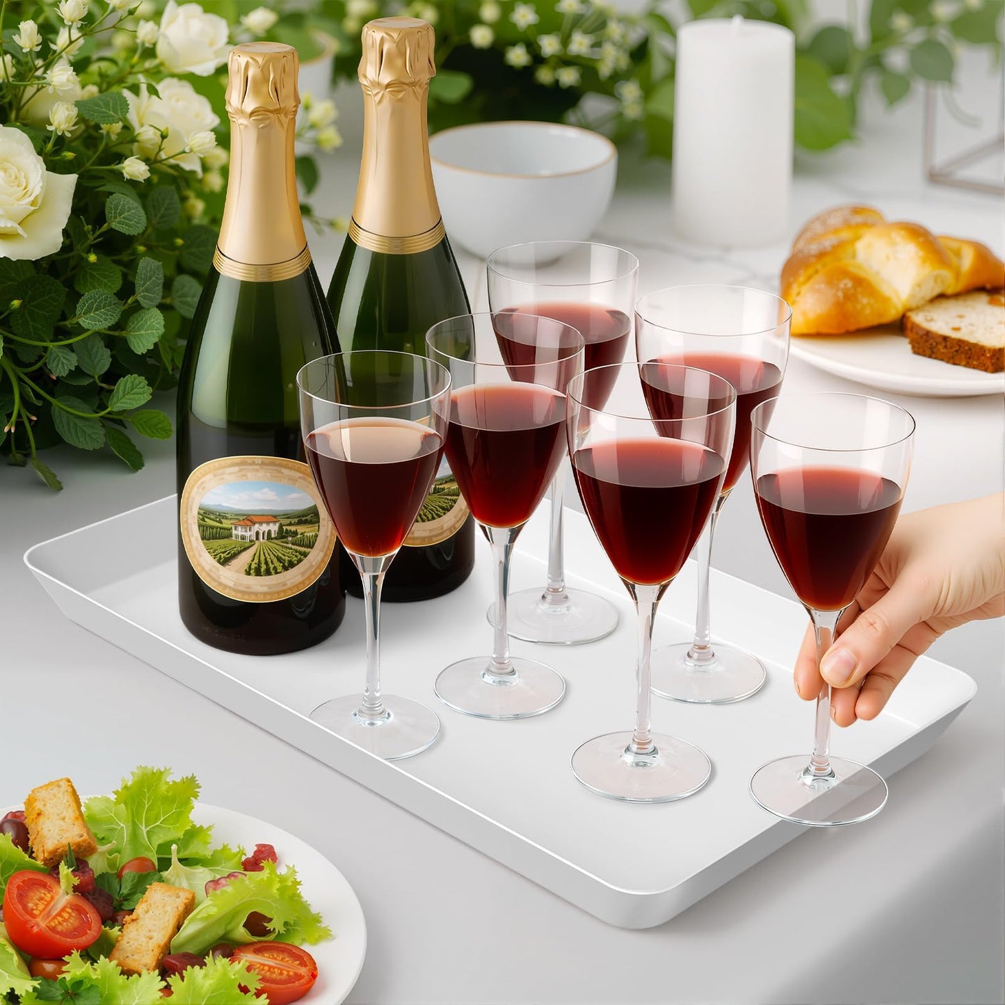 WOWBOX 4 pcs Serving Tray for Party, Grilling Accessories, Serving Platters for Snacks, Fruit, Reusable Plastic Trays for Serving Food and Pantry Organization in Kitchen & for Mothers Day Parties