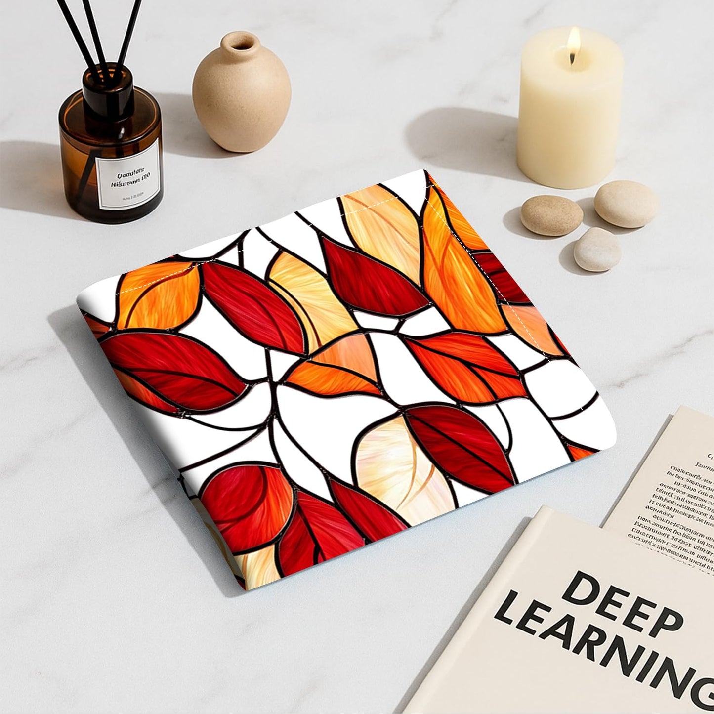 Fluorescent Light Covers for Ceiling Lights-Magnetic,2pcs,Geometric & Stained Glass Designs for Ceiling Lights 2ft x 4ft-For Classroom, Office,Home (Stained Glass Leaves, 48"L x 24"W-2pcs)
