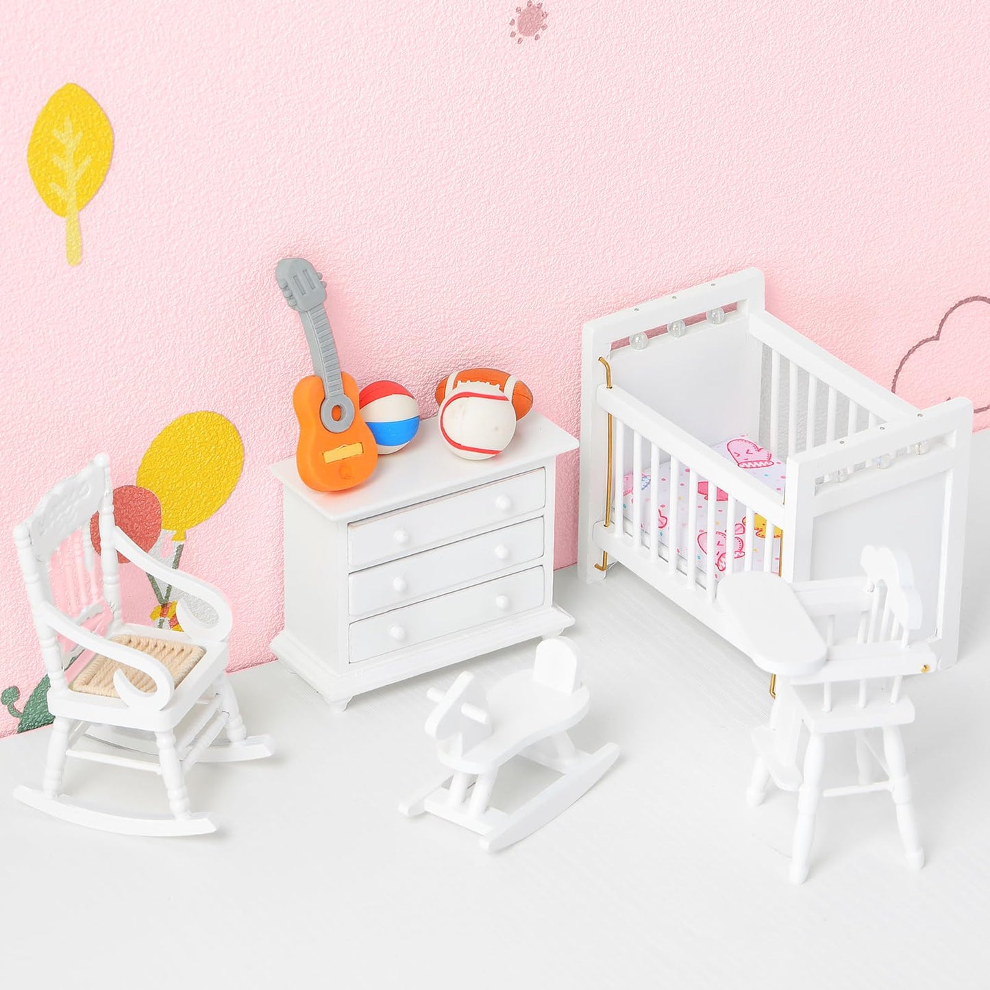 Silipull 5 Pcs 1: 12 Scale Wooden Dollhouse Furniture Set Miniature Wood Bedroom Furniture Wooden Dollhouse Accessories Encourage Creative and Imaginative Play for Kid Miniature Bathroom(White)