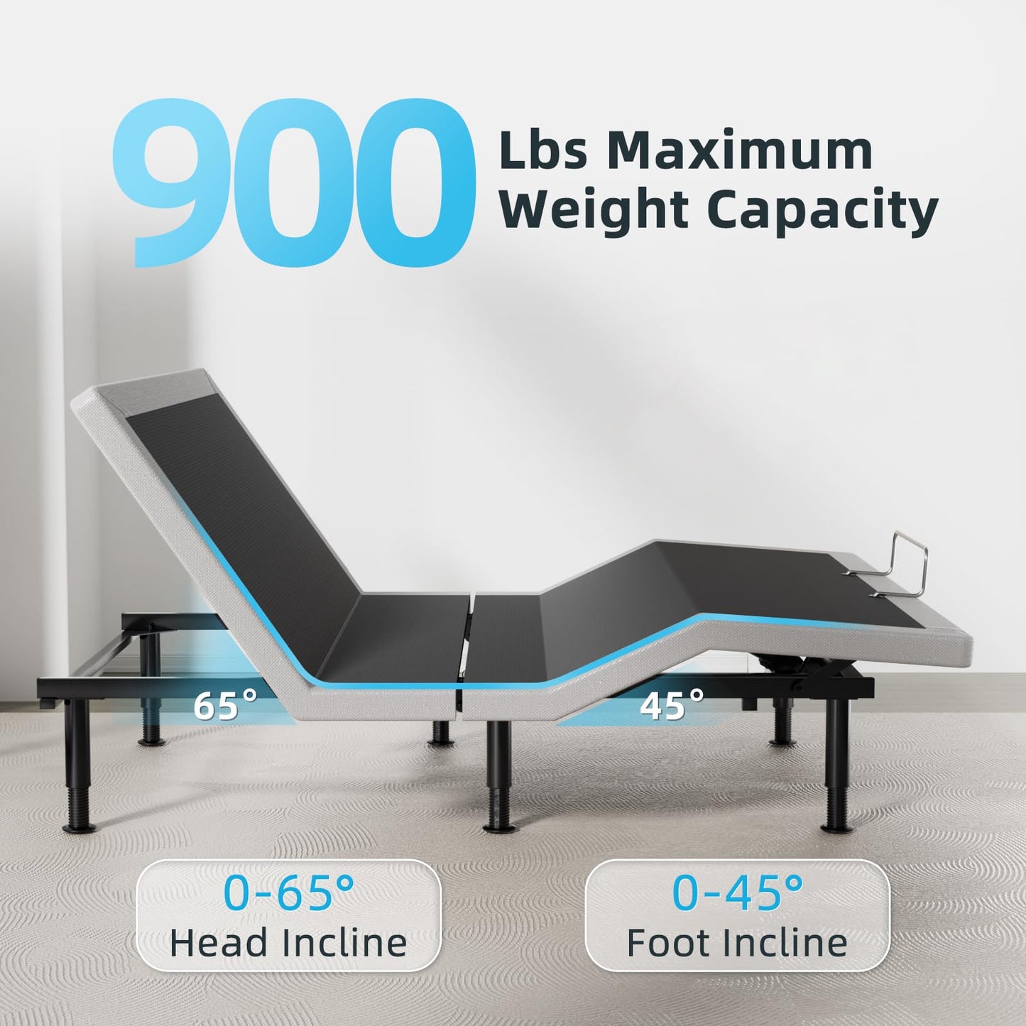 Yiree Full Adjustable Bed Base Frame, Wireless Remote & Lift Motor, Dual USB Ports,Ergonomic Upholstered Bed Frame, Under Bed Lighting, Independent Head and Foot Tilt