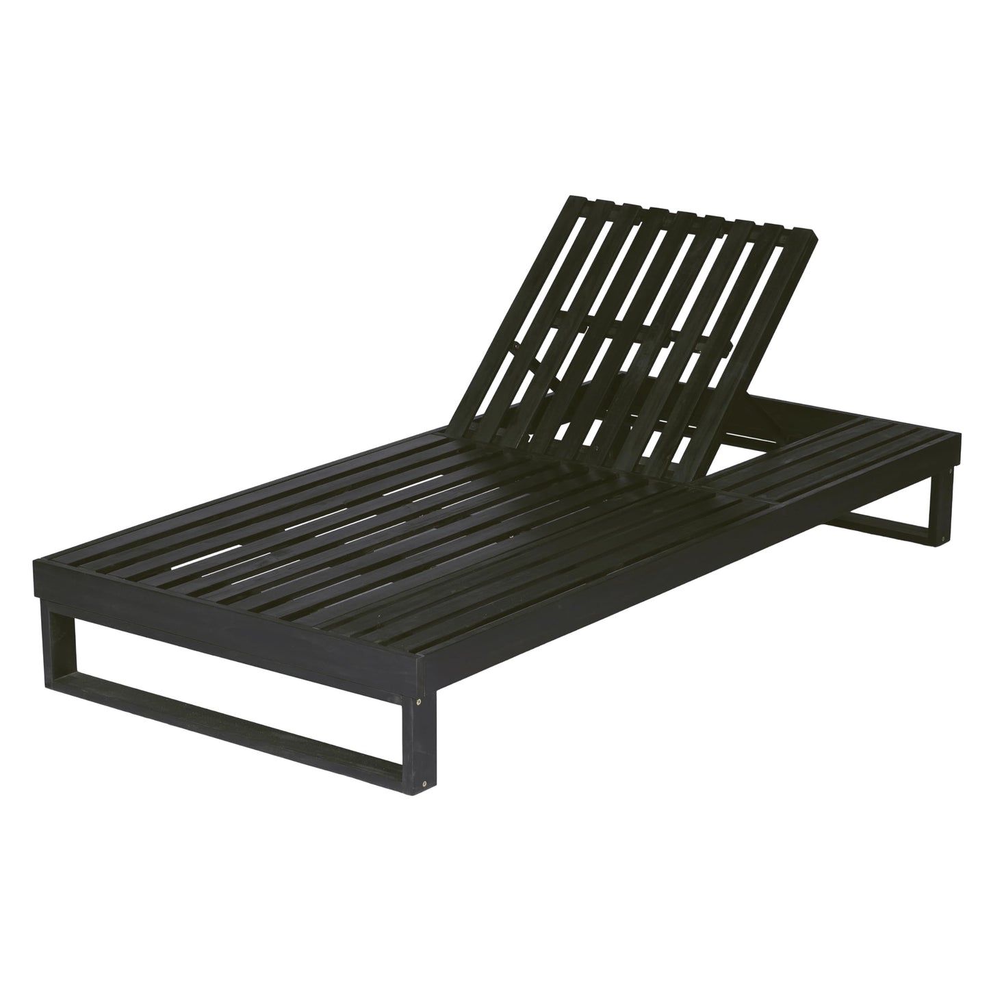 Merax Black Acacia Wood Chaise Lounge with 1.57-Inch Dark Gray 2-Fold Cushion Set, 4-Position Adjustable with Flat Side Surface, for Poolside