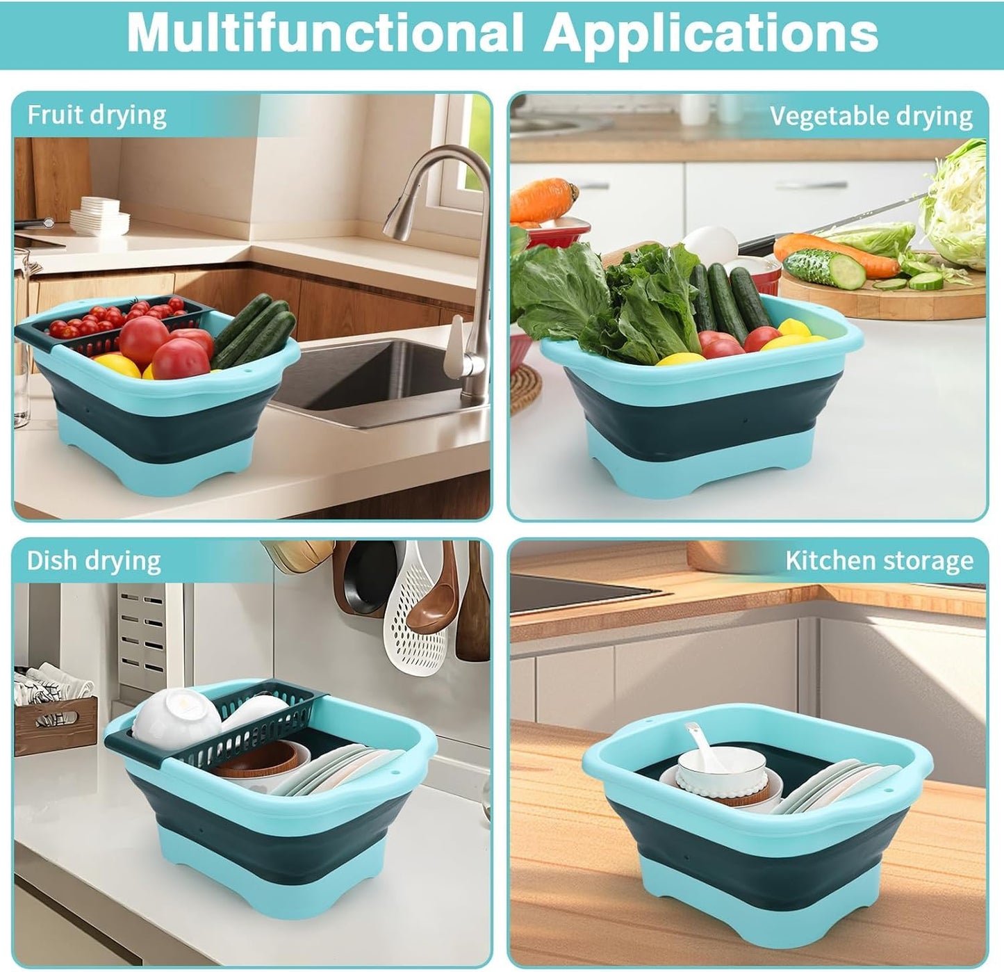 Hexurga 2.91 Gallon Collapsible Dish Basin with Drain Plug, Space Saving Outdoor Multiuse Foldable Sink Tub, Dishpan, 11L Portable Wash Basin for Vegetable Washing, Station Camping, RV(Green)