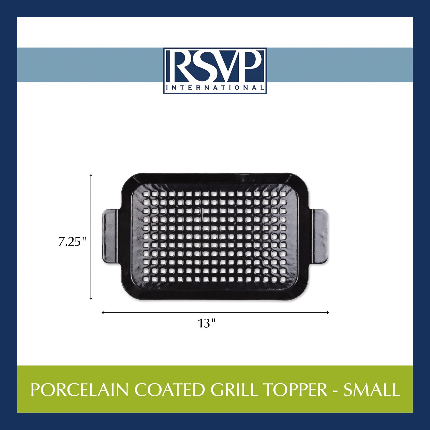 RSVP International Porcelain Coated Steel BBQ Grill Tray/Pan, Outdoor Barbeque Grilling Accessories for Cooking Fish & Vegetables, Dishwasher Safe, Small, 13x7.25"