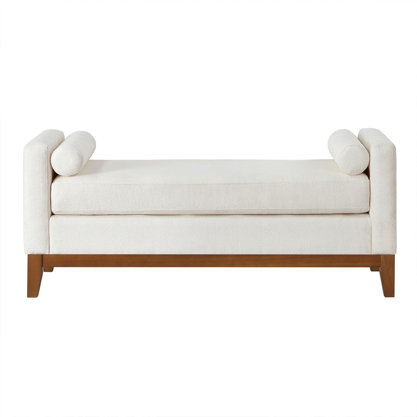 GDFStudio Large Upholstered Boucle Ottoman Bench with Pillows, Padded Window Bench with Armrests for Living Room and Entryway, Ivory