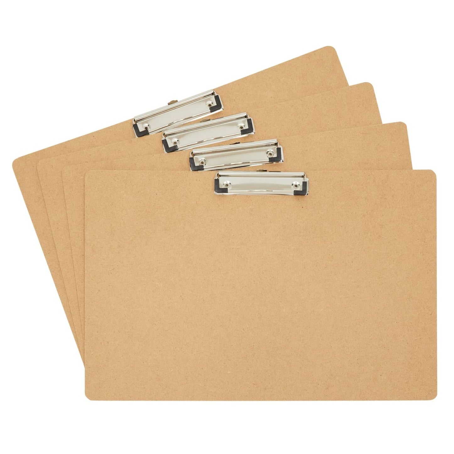 Juvale Clipboard - 11.5 x 17.4 in, Brown MDF, 4-Pack - Wood Clipboard Set with Low-Profile Metal Clip & Retractable Hook - Oversized & Portable for Drafting Board & Sketch Board Use