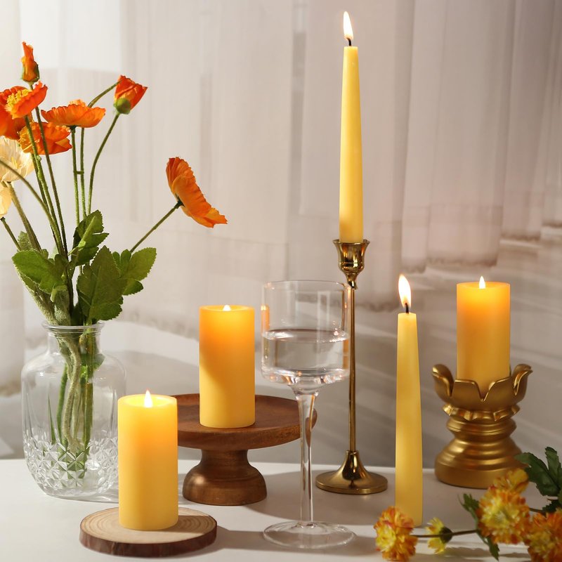 18 Pack Beeswax Taper Candles, 8 in Dripless Pure Beeswax Candle Sticks,8 Hours Long Burning Natural Bees Wax Candles for Home,Unscented Smokeless Tapered Candlesticks for Dinner