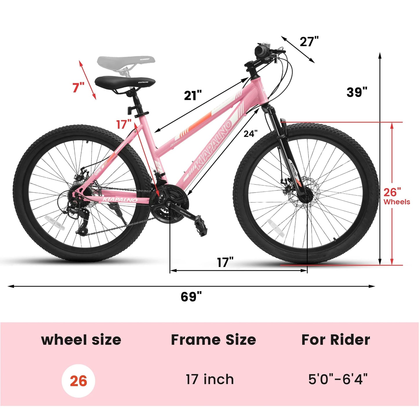 Ecarpat Women's Mountain Bike 24/26 Inch Wheels, 21-Speed Trail Commuter City Mountain Bikes, 15"/17" Carbon Steel Frame Female Bicycles Disc Brakes Front Fork, Pink