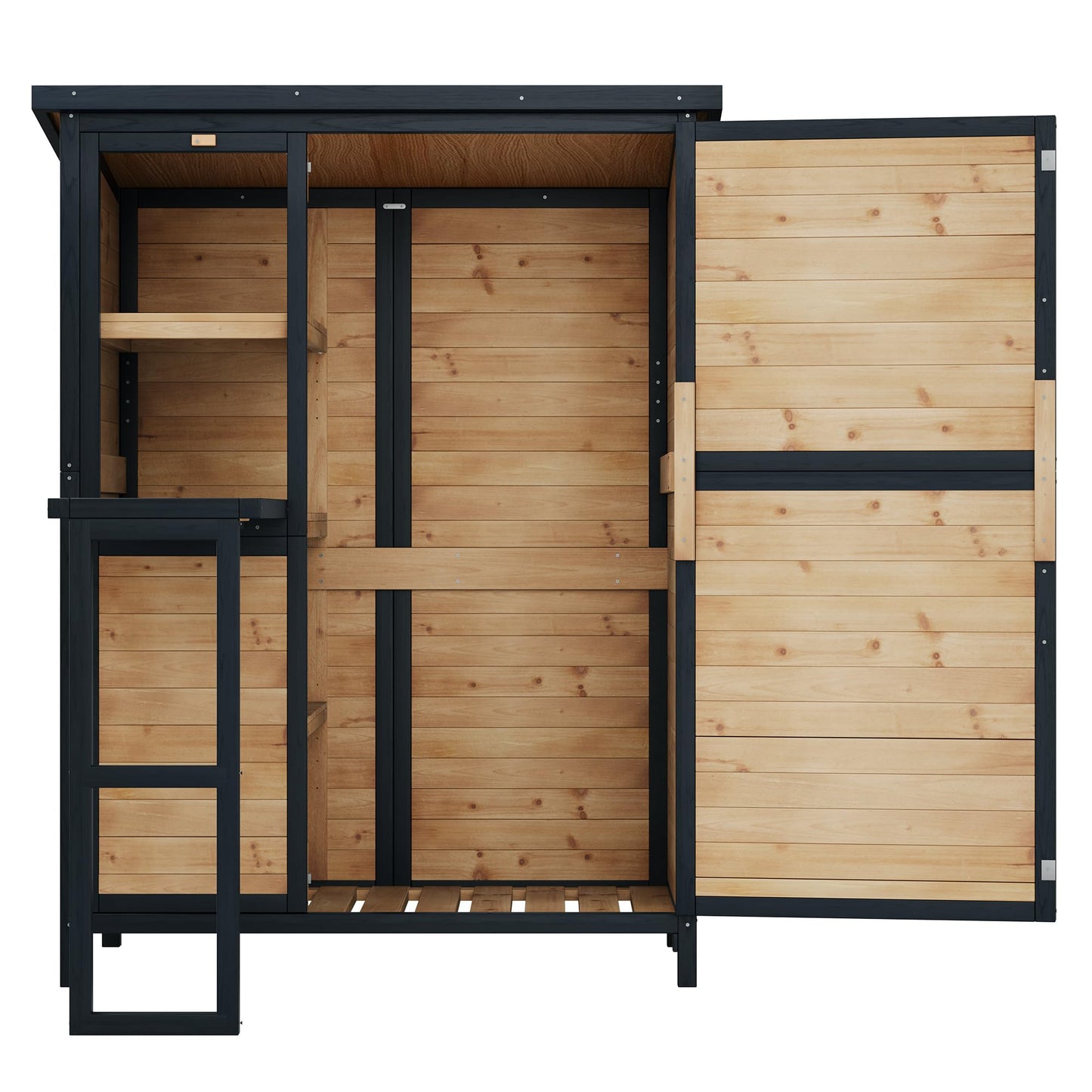 Jocisland Solid Fir Wood Outdoor Storage Shed,Garden Tool Shed with Foldable Workbench, Adjustable Shelves,Sloping Roof,Weatherproof Utility Cabinet for Backyard,Patio&Lawn, Poolside,2.05x3.8x5.25 FT
