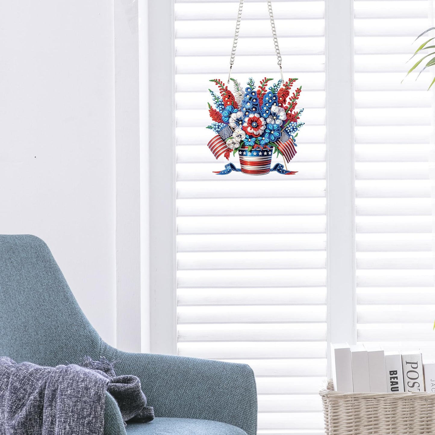 JISHSHAY Diamond Painting Hanging American Flag Diamond Art Pendant Vase Gem Art Wind Chimes Flower Gem Painting Hanging Pendant Mosaic Kits for Adults Windchimes Embroidery Kit Suncatchers
