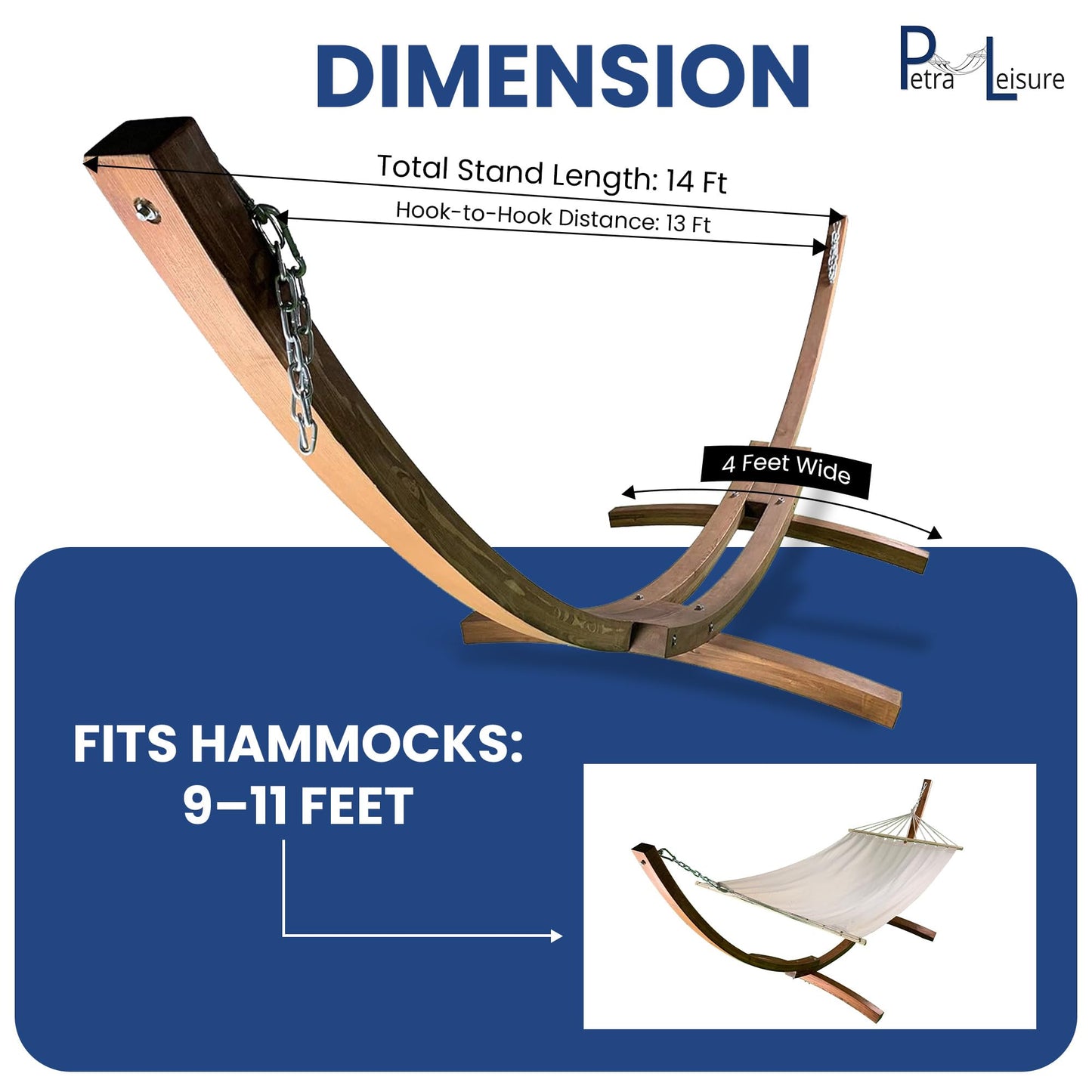 Petra Leisure 14 Ft. Wooden Arc Hammock Stand. 450 LB Capacity. Coffee Stain Finish