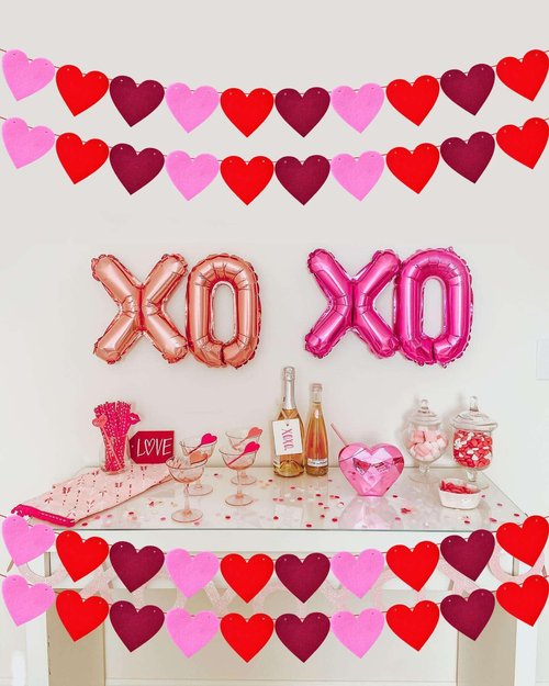 4 Pack Felt Heart Garland Banners,Felt Red Pink and Hot Pink Valentines Day Heart Decorations,Valentines Felt Heart Garland Banner for Valentines Day Anniversary Wedding Party Decorations Supplies