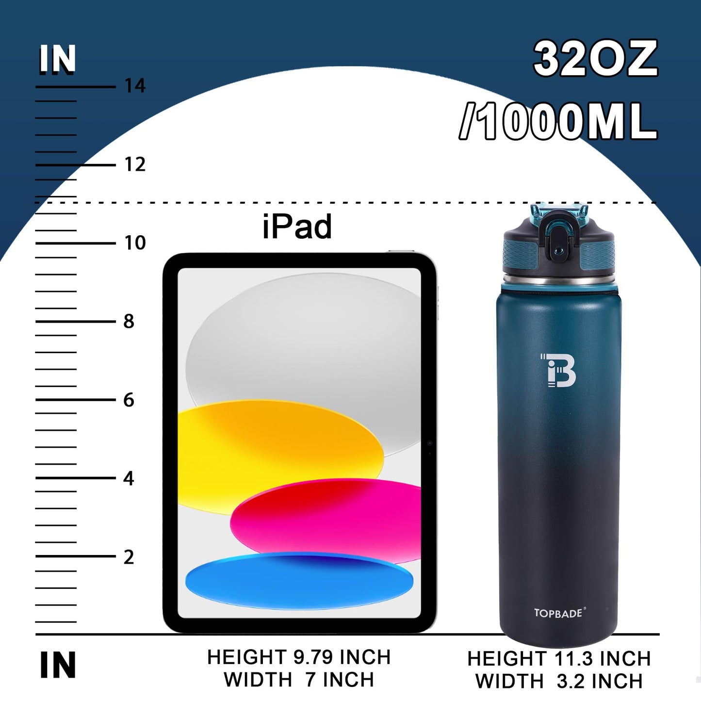 TOPBADE 32oz Water Bottle Stainless Steel with Straw, Insulated Water Bottle with Paracord Handle & Spout Lids, Double Wall Sweat-Proof BPA-Free Metal Insulated Flask BLUE BLACK
