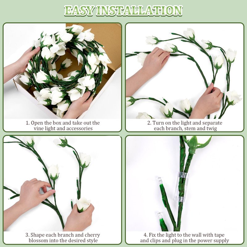 Enchanted Willow Vine Lights with Lily of The Valley Artificial Flowers,4FT 48 LED Tree Branch Lights for Wall,8 Modes Lily of The Valley Lamp with Remote Timer,Christmas Decor for Bedroom Home