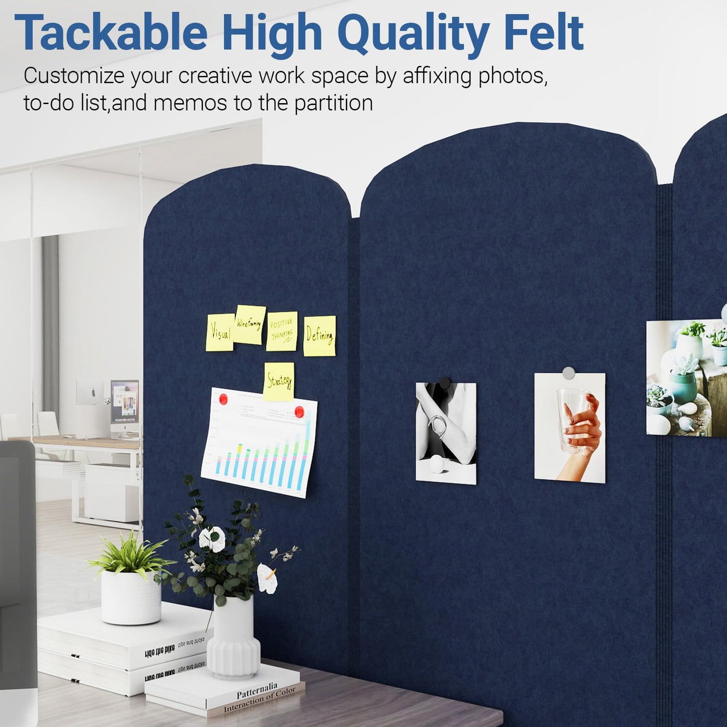 Natwind 5 Panel 122.8 x 71 in Office Room Privacy Protect Space Divider Portable Partition,Wall Folding Cubicle Indoor Freestanding Acoustic Partition Temporary for Office Room, Navy Blue