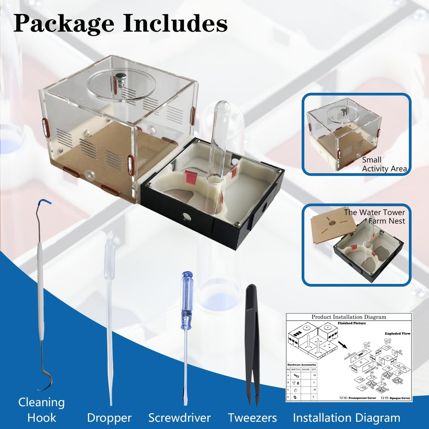 Ant Farm Nest Science DIY Terrarium Kit Care for Live Ants Ant Habitat with Water Tower Nurturing Room and Comprehensive Observation-Set 1