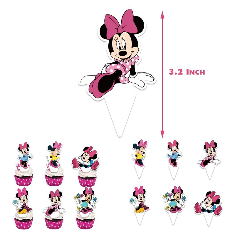 Minnie Party Supplies,32PCS Birthday Decorations Set Include Banner, Balloons, Hanging Swirls, Cake Cupcake Toppers, for Boys Girls Theme Party