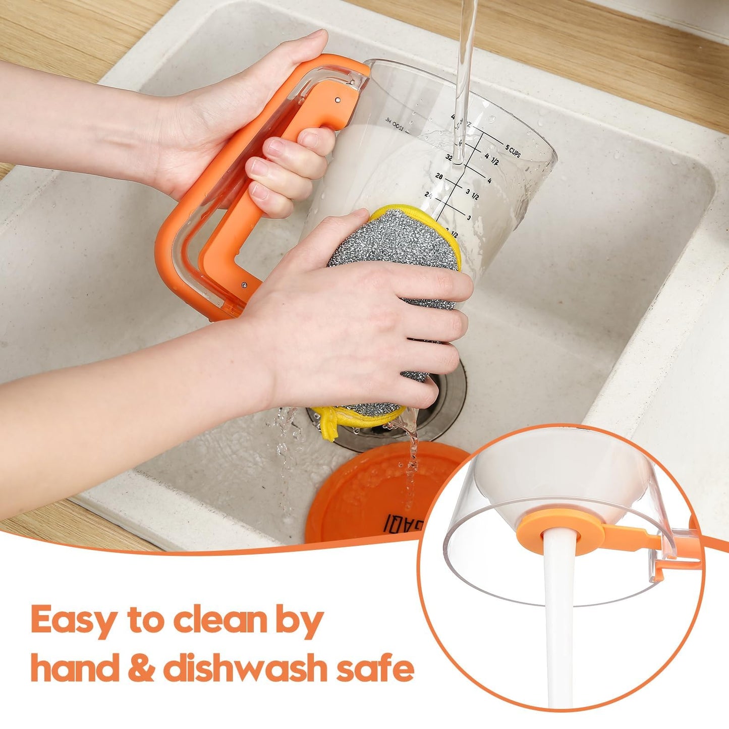 GAGAQI Pancake Batter Dispenser 5 Cup with Sturdy Handle,Batter Separator for Pancakes, Cupcake, Waffle, Muffin Mix, Cake & Crepe Batter pitcher with Squeeze Handle Baking Tools-Orange