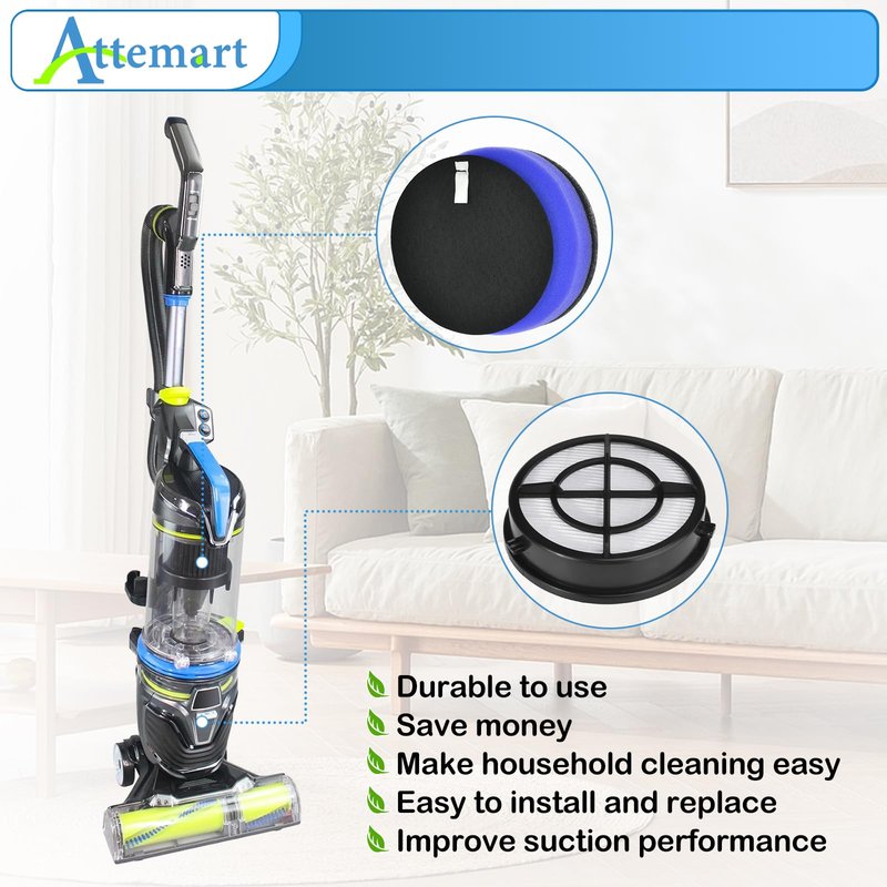 Attemart 2790 Filter Replacement for Bissell Pet Hair Eraser Turbo Pro/Plus Vacuum 27909 2790W 2281 2461 3126 31269, for Bissell Pet Hair Eraser Turbo 2475, Replace to part # 1606751 & 1603437, 4 Pack
