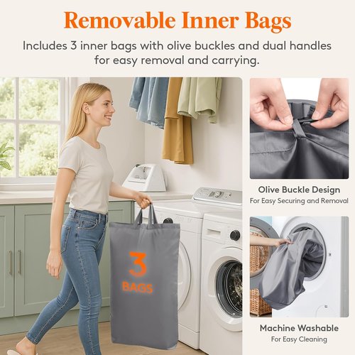 Lifewit 165L Large Laundry Basket - Foldable Hamper with Lid & Removable Bag | Light Gray