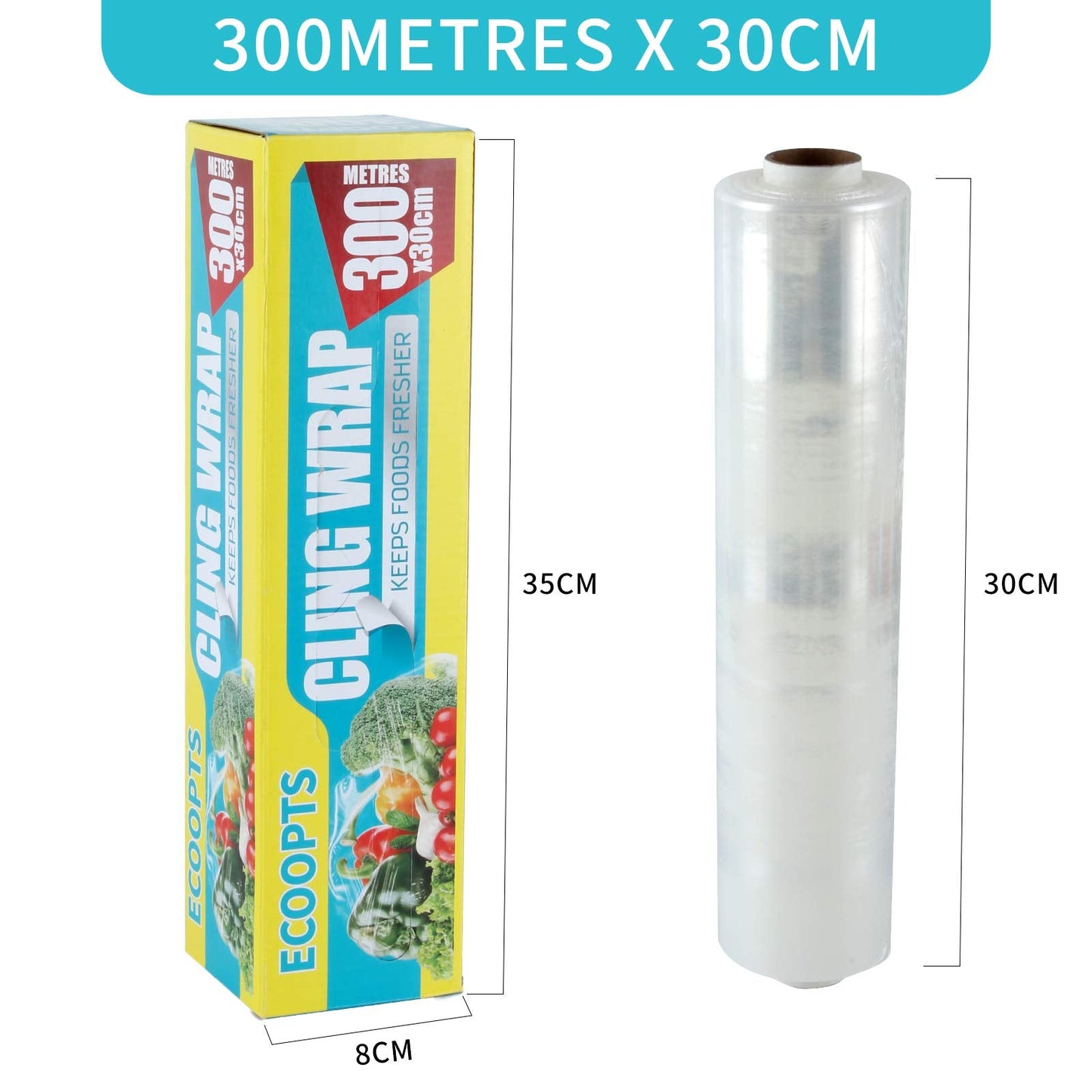 ECOOPTS Cling Wrap Plastic Food Wrap with Slide Cutter and BPA Free Plastic Wrap 12IN×1000FT