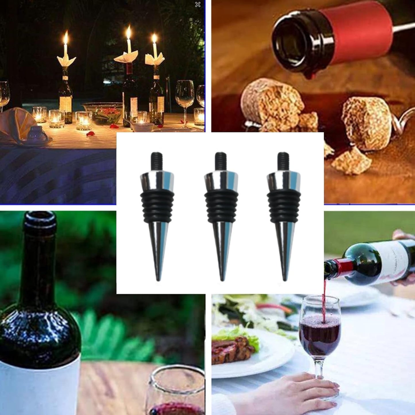 ENLAYER Wine Stoppers for Wine Bottles, 22Pcs Stainless Steel Wine Stoppers, Reusable Wine Corks for Beverage, Silicone Wine Stopper for DIY Wedding Bar Holiday Party Gifts
